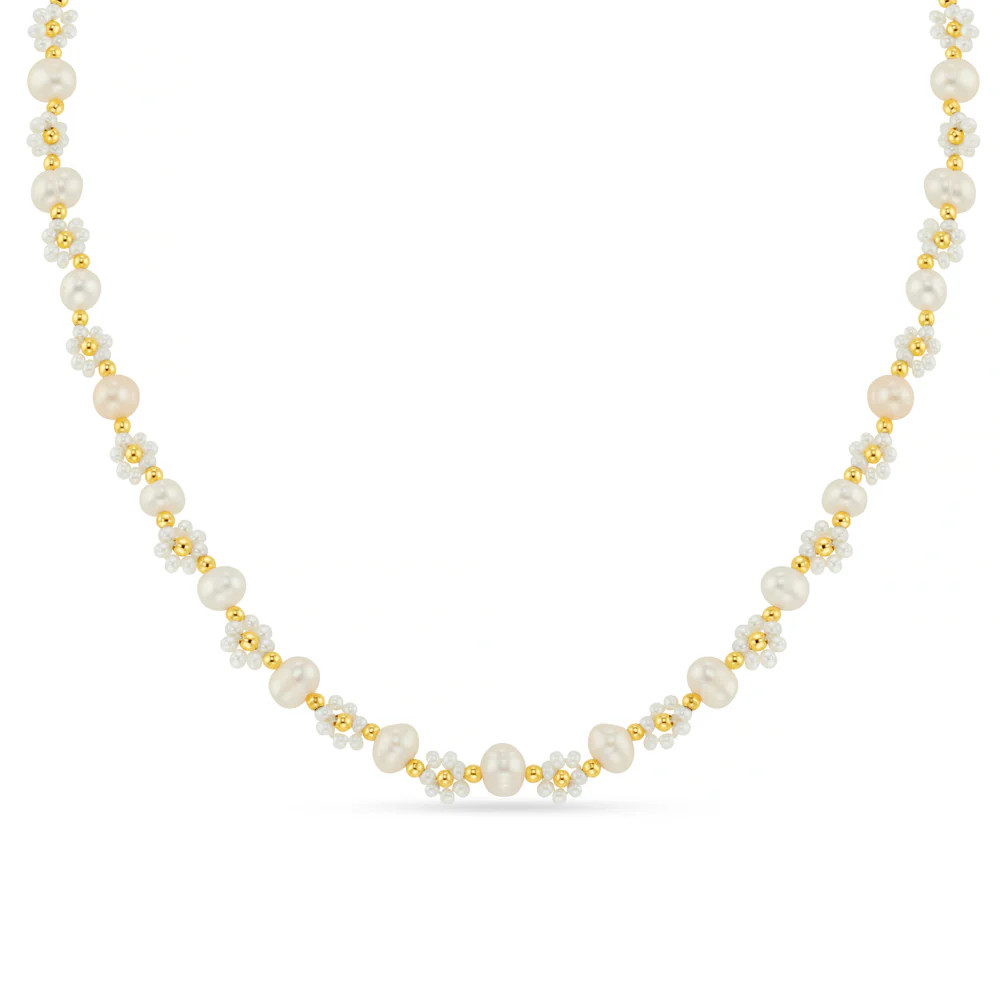 Floral Stationed Pearl Beaded Necklace | Orelia