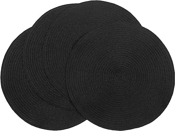 SHACOS Round Braided Placemats Set of 4 Washable Round Table Mats for Dining Tables 15 inch (Blac... | Amazon (US)