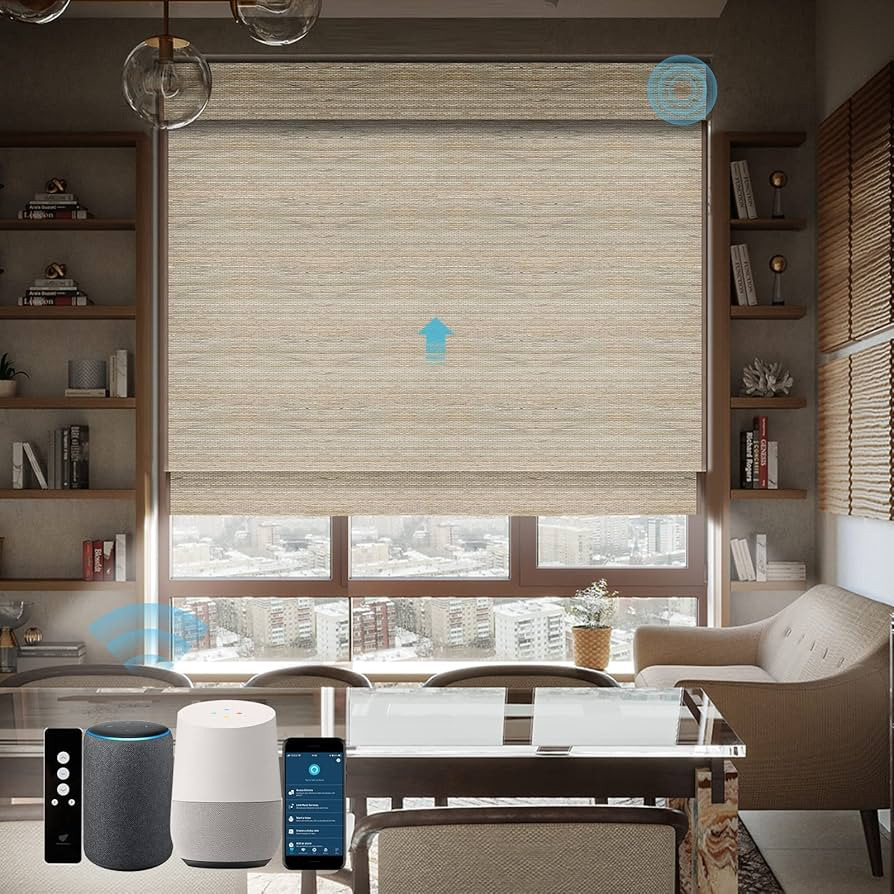 SmartWings Motorized Natural Woven Wood Shades for Windows Work with Matter Thread Homekit Z-wave... | Amazon (US)