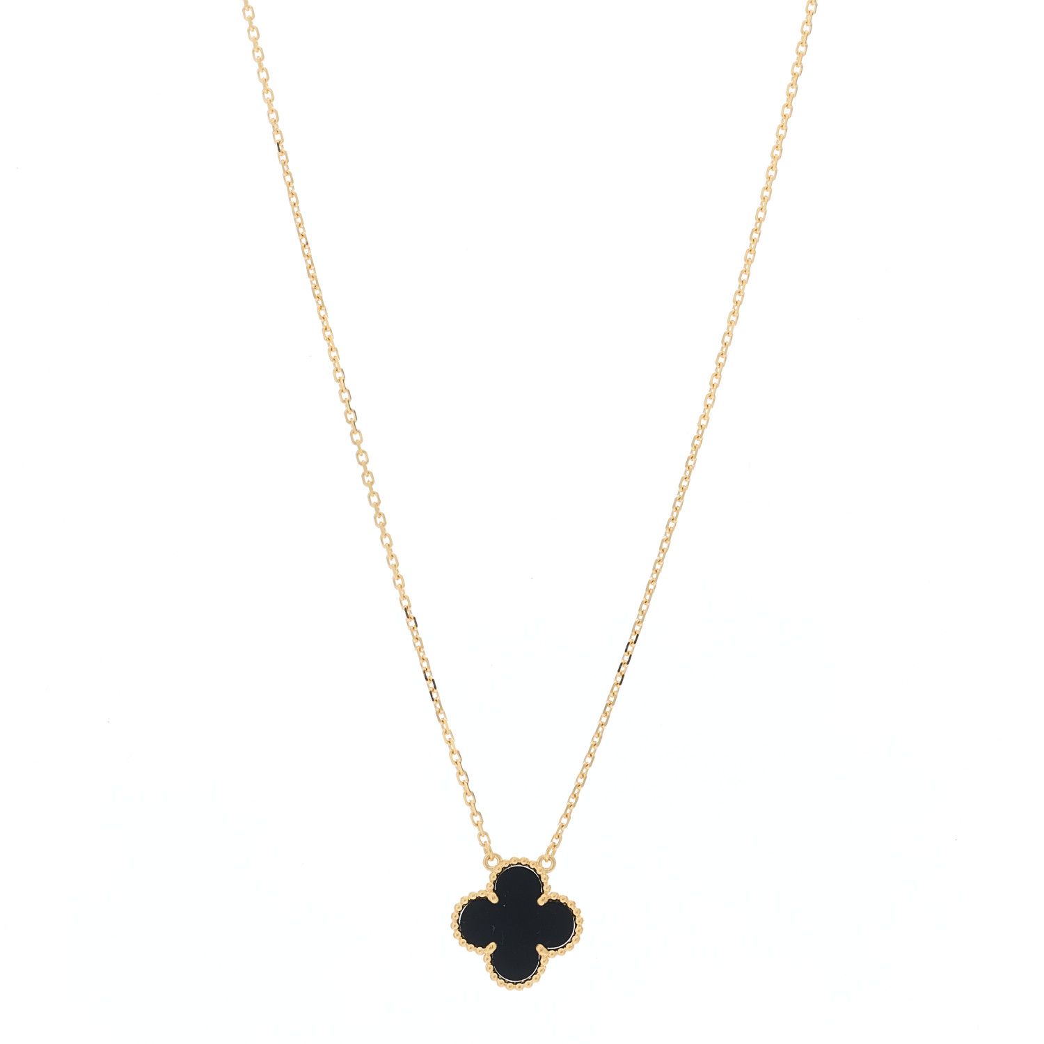 18K Yellow Gold Black Onyx Vintage Alhambra Pendant Necklace | FASHIONPHILE (US)