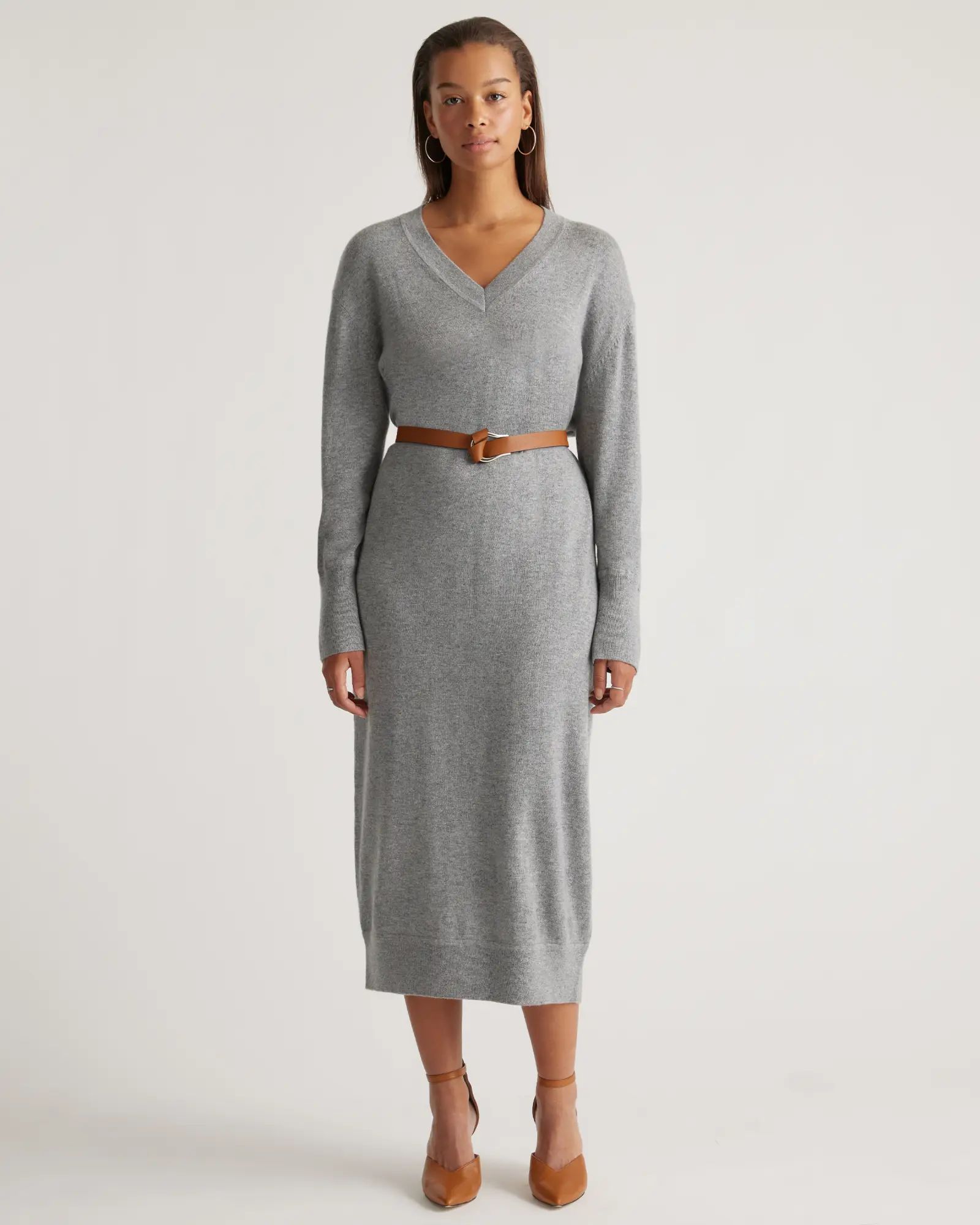 Mongolian Cashmere V-Neck Midi Sweater Dress | Quince