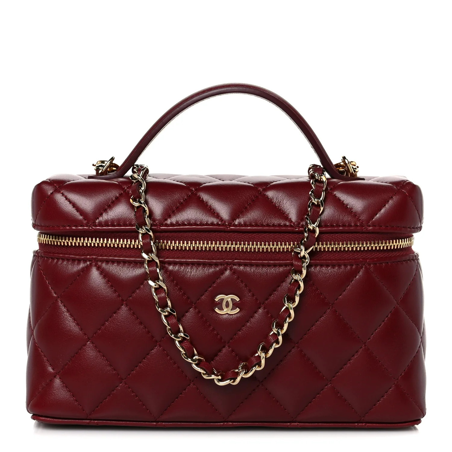 Caviar Quilted Top Handle Slim Vanity With Chain Burgundy | FASHIONPHILE (US)