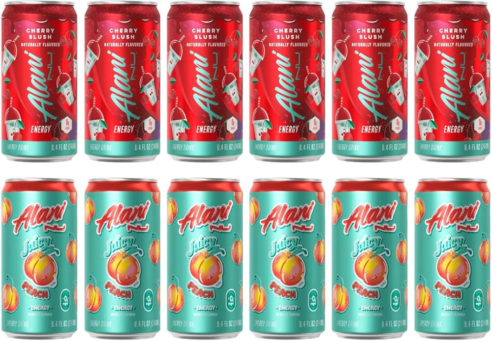 Generic Alani Energy Drink Mini Cans, Juicy Peach & Cherry Slush, 8.4 Fl Oz Cans (12 Pack) | Amazon (US)