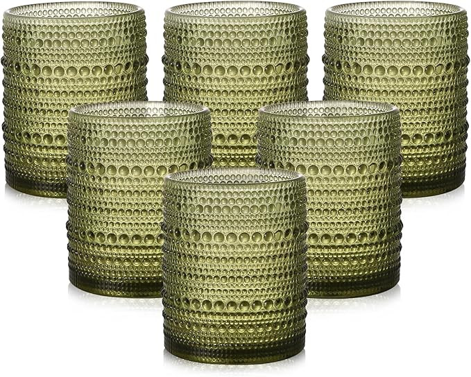Vintage Glassware Drinking Glasses Set of 6,12 oz Hobnail Glass Cups,Embossed Green Water Tumbler... | Amazon (US)