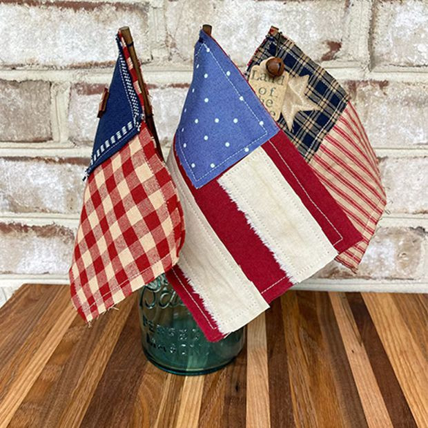 Primitive Americana Flag On Stick Set of 3 | Antique Farm House