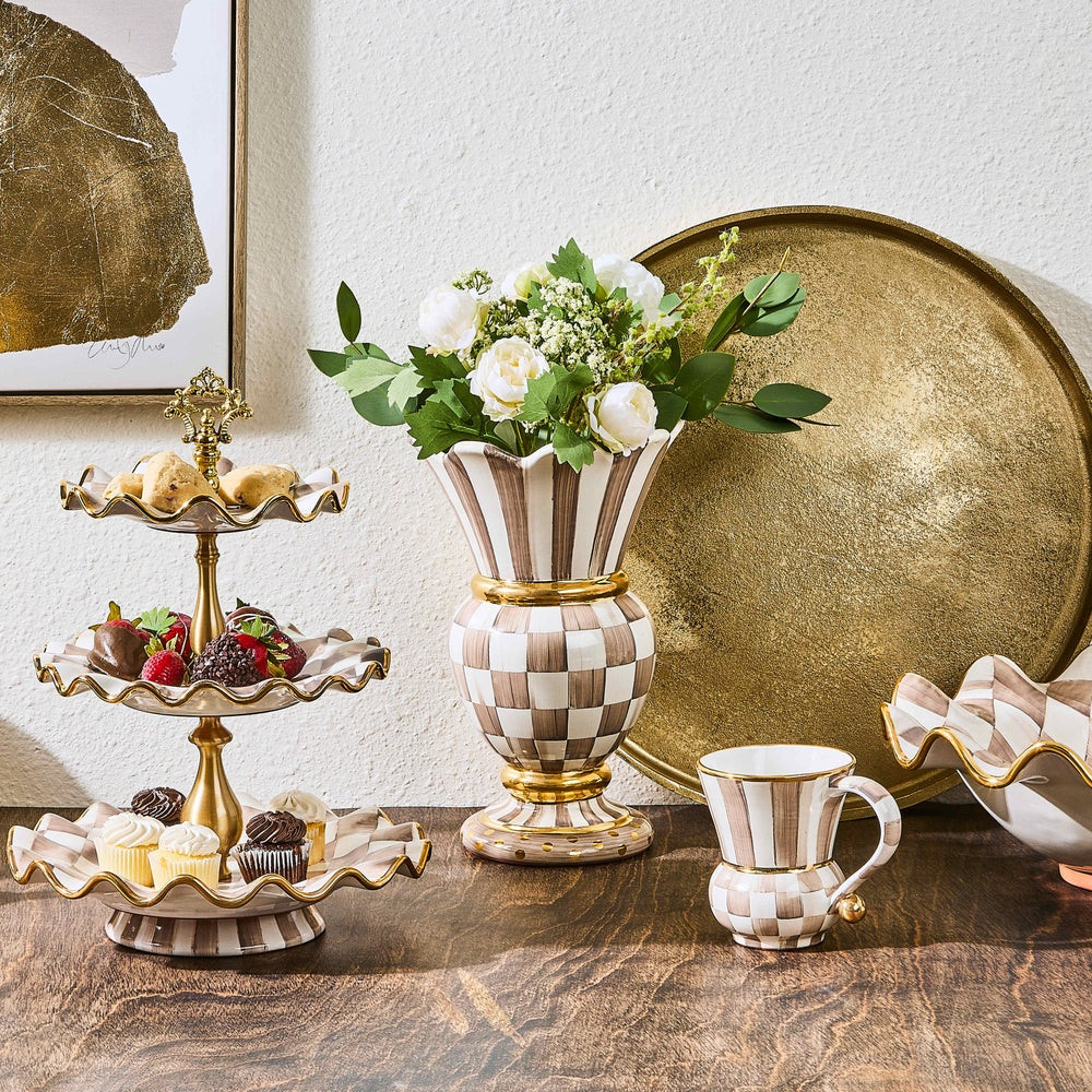 Mocha Check Ceramic Great Vase | MacKenzie-Childs