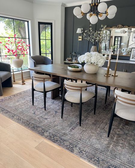 Dining room rug in Olive/Charcoal! This is a 9x12 under a 108” long table. I prefer all 4 legs of my dining chairs to be on the rug when you pull it out 😌

#LTKsalealert #LTKhome #LTKstyletip