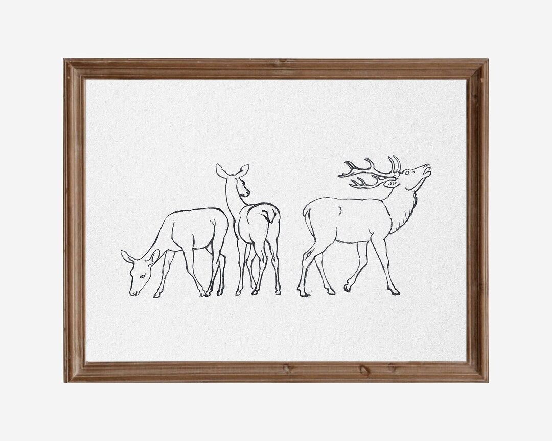 Deer Print Wall Art Winter Art Print Elk Drawing Rustic - Etsy | Etsy (US)