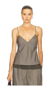 St. Agni Bias Cami Top in Khaki Pinstripe from Revolve.com | Revolve Clothing (Global)