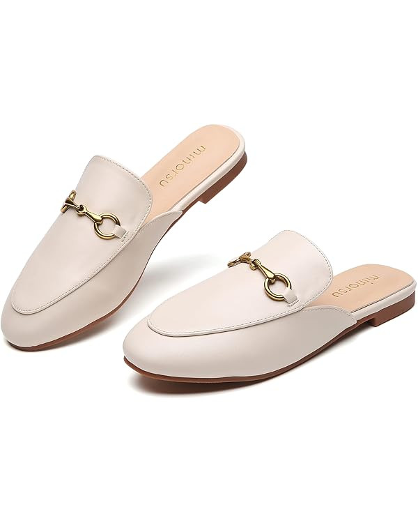 Minorsu Buckle Mules for Women Round Toe Backless Flat Mules Slides Mules Shoes Ladies Slip-on Lo... | Amazon (US)