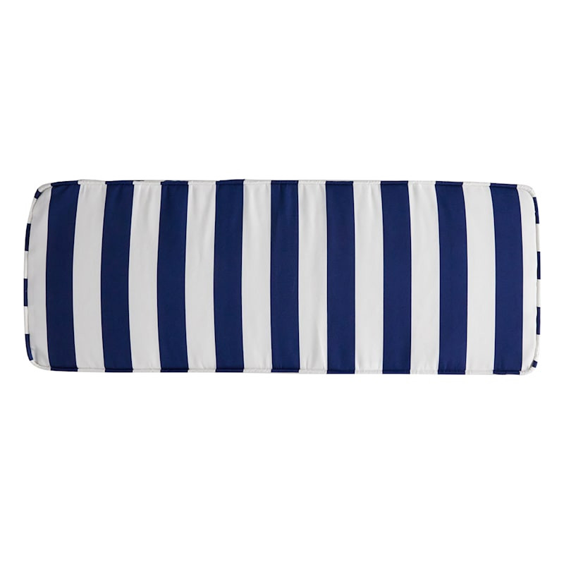 Navy Blue Awning Striped Gusseted Outdoor Bench Cushion | At Home