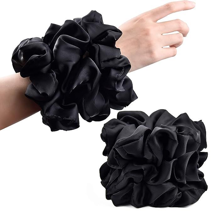 CEELGON Black Big Real Silk Scrunchies for Women 6.3Inches Large Scrunchie Satin Oversized Silk T... | Amazon (US)