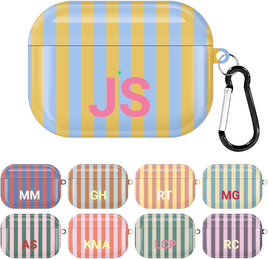 Custom Initials Striped Case for Airpods Pro 3 2025 with Keychain Personalized Name Full-Wrap Glo... | Amazon (US)
