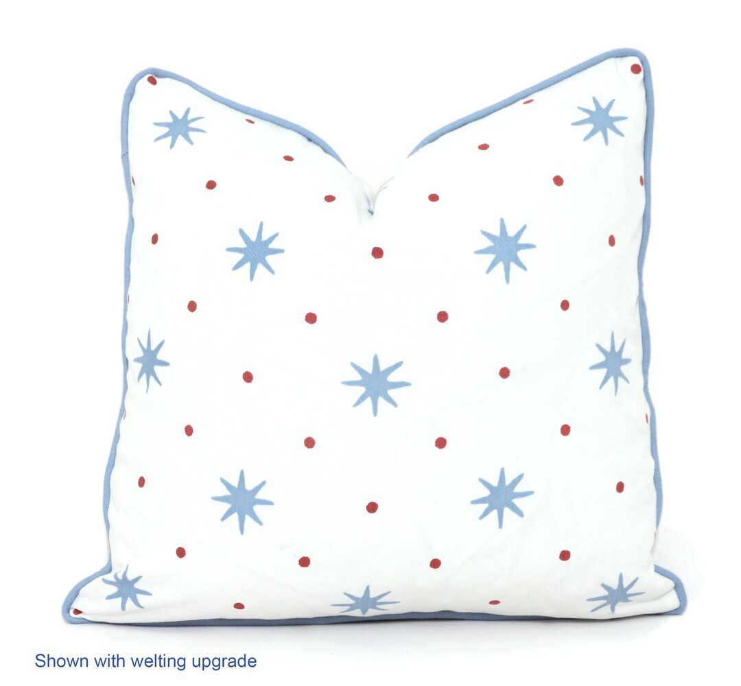 Sister Parish Light Blue and Red Serendipity Star Decorative Pillow Cover 18x18, 20x20, 22x22, Eu... | Etsy (US)
