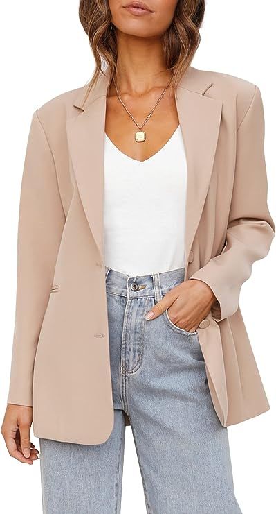 Women's Casual Blazers Long Sleeve Oversized Open Front Business Lapel Button Work Office Jackets | Amazon (US)