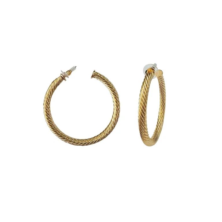 Time and Tru Gold Twisted C-Hoop Earrings - Walmart.com | Walmart (US)