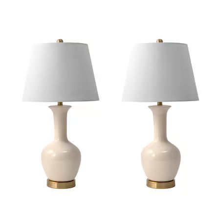 Ivory 27-inch Ceramic Crane Vase Table Lamp (Set of 2) | Rugs USA