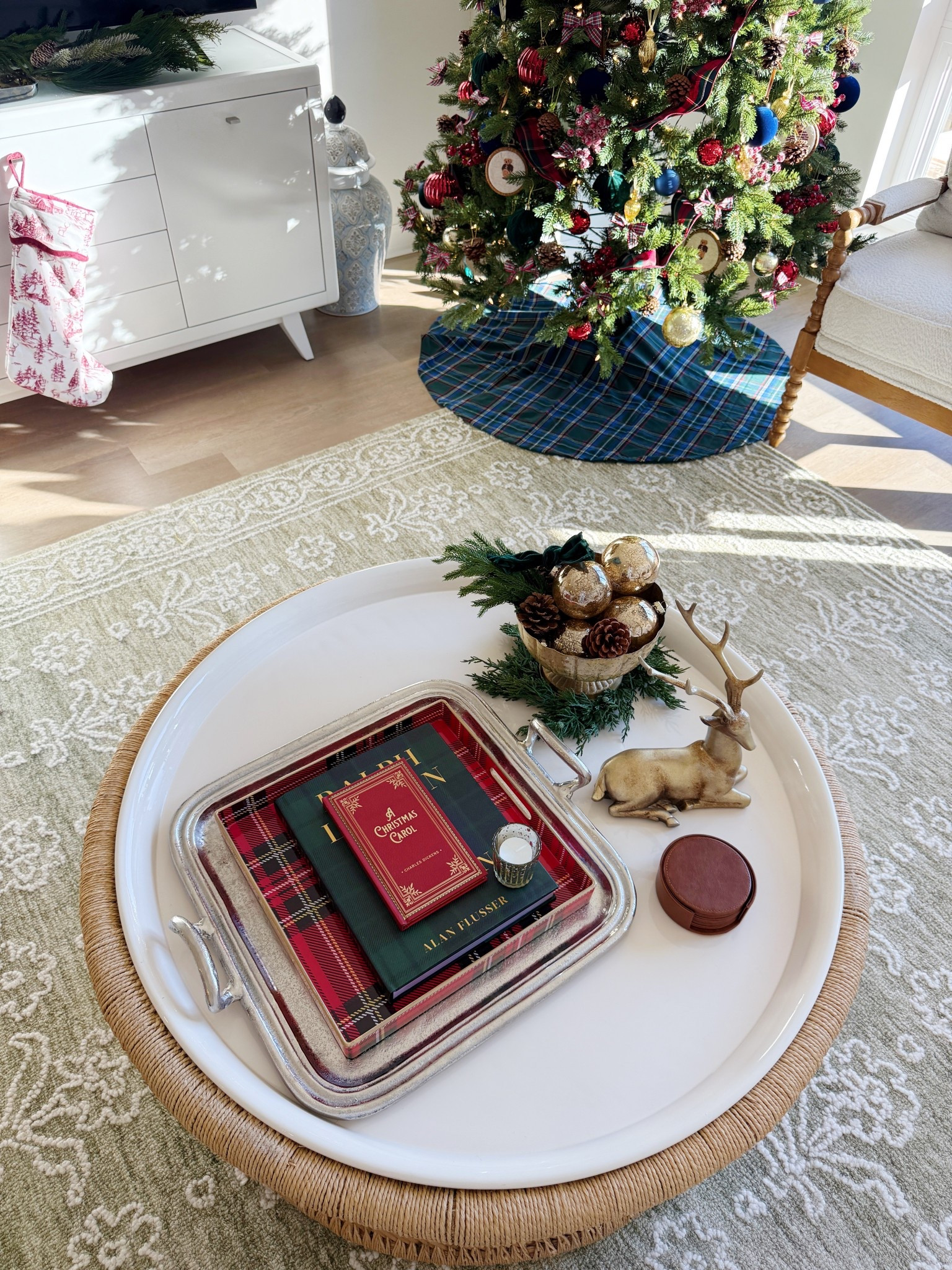 My holiday coffee table decor!🎄 Ralph Lauren inspired Christmas! We layered trays and books and added a small arrangement!

#LTKGiftGuide #LTKHoliday #LTKSeasonal