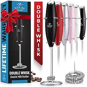Zulay Double Whisk Milk Frother Handheld Mixer High Powered For Coffee With Improved Motor - Elec... | Amazon (US)