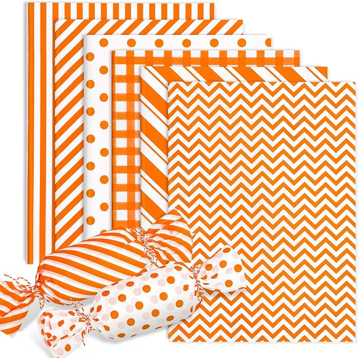Whaline 120 Sheets Fall Tissue Papers Minimalist Plaids Dots Stripes Gift Wrapping Paper Orange W... | Amazon (US)