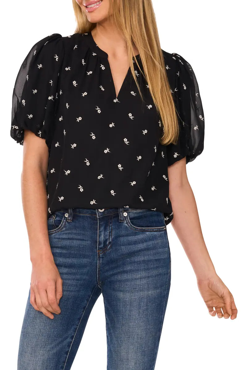 CeCe Floral Embroidered Puff Sleeve Top | Nordstrom | Nordstrom