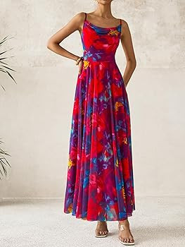 BTFBM Women Summer Floral Maxi Dresses Elegant Spaghetti Strap Dress Printed Party Dress Beach Lo... | Amazon (US)