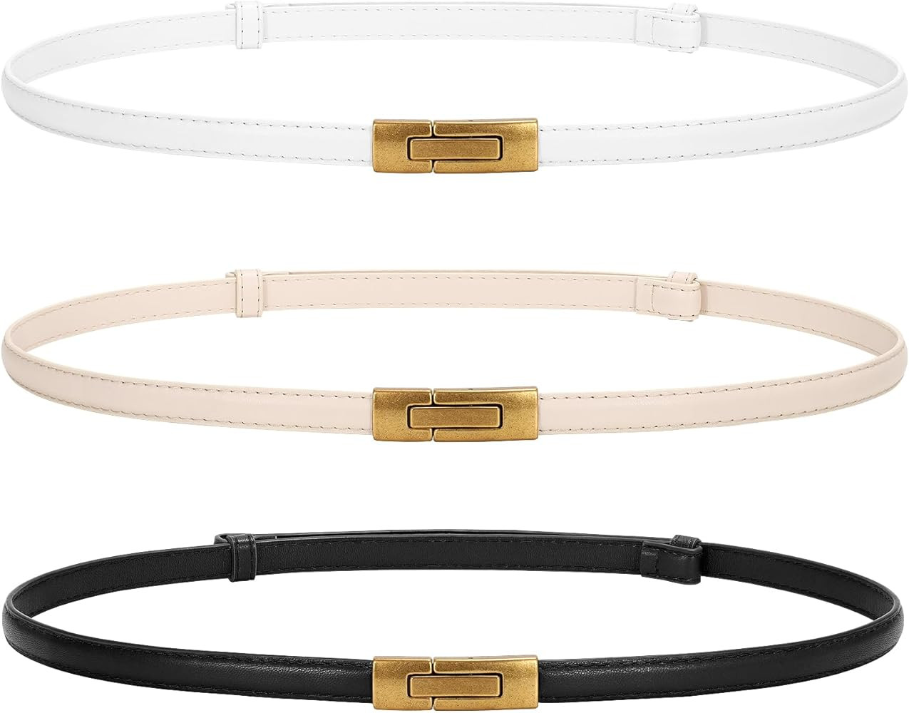 JASGOOD Women Skinny Belts Leather Thin Waist Belts for Dress Ladies Belts with Gold Buckle | Amazon (US)