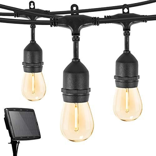 S14 Solar String Lights Outdoor 34Ft Patio Lights with 15 Shatterproof LED Bulbs, Solar & USB Cha... | Amazon (US)