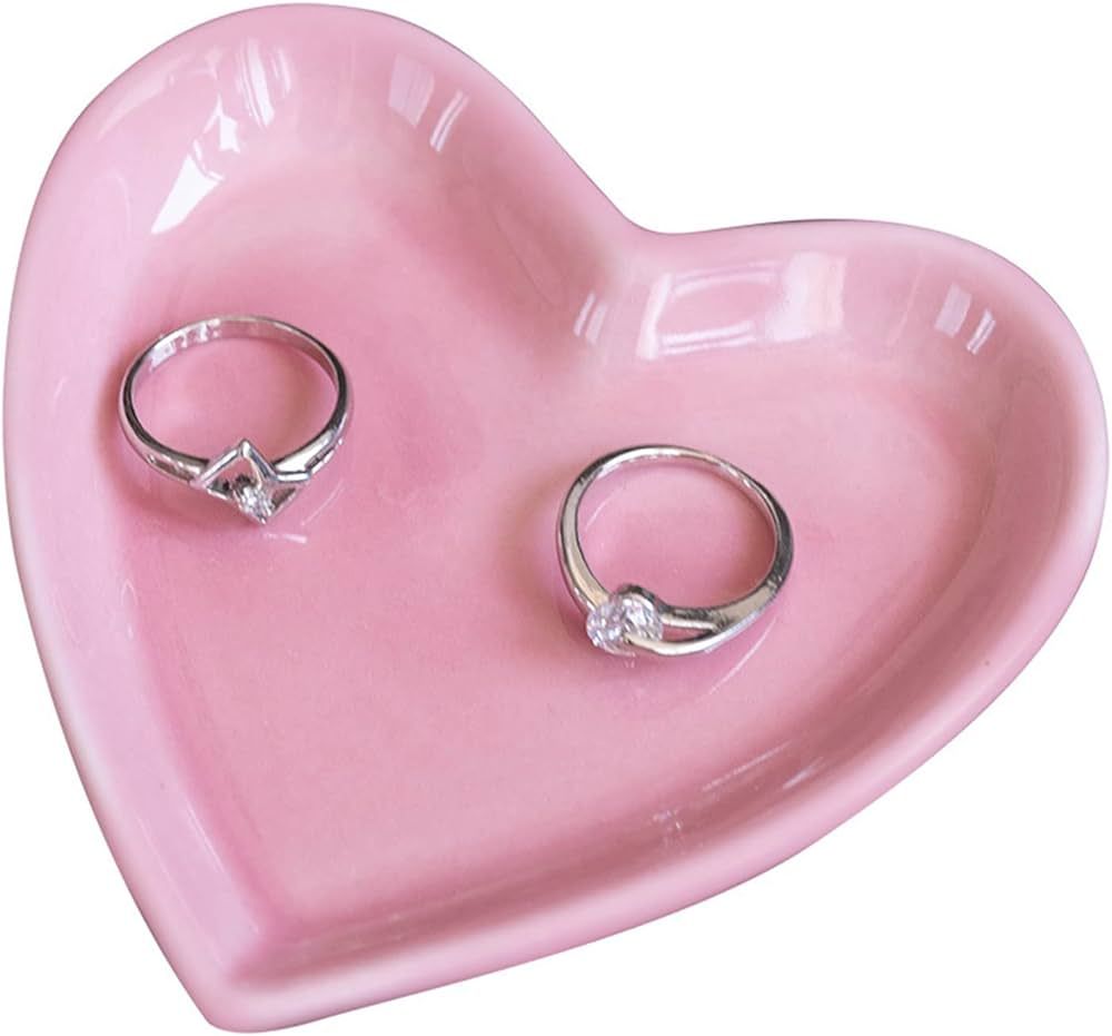 Ceramic Jewelry Tray Small Trinket Dish for Rings Earrings and Necklace, Pink Heart Shaped Decora... | Amazon (CA)