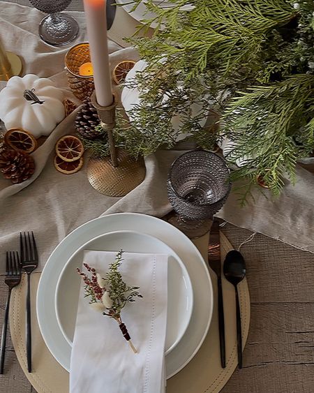 My favorite Fall/Thanksgiving tablescape. Greenery mixed with Fall accents was the perfect combo of holiday magic  

#LTKSeasonal #LTKHoliday #LTKstyletip