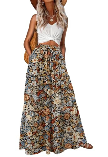 Lepunuo Womens Casual Boho High Waisted Flowy Maxi Skirts Tiered Floral Long Skirts with Pockets ... | Amazon (US)
