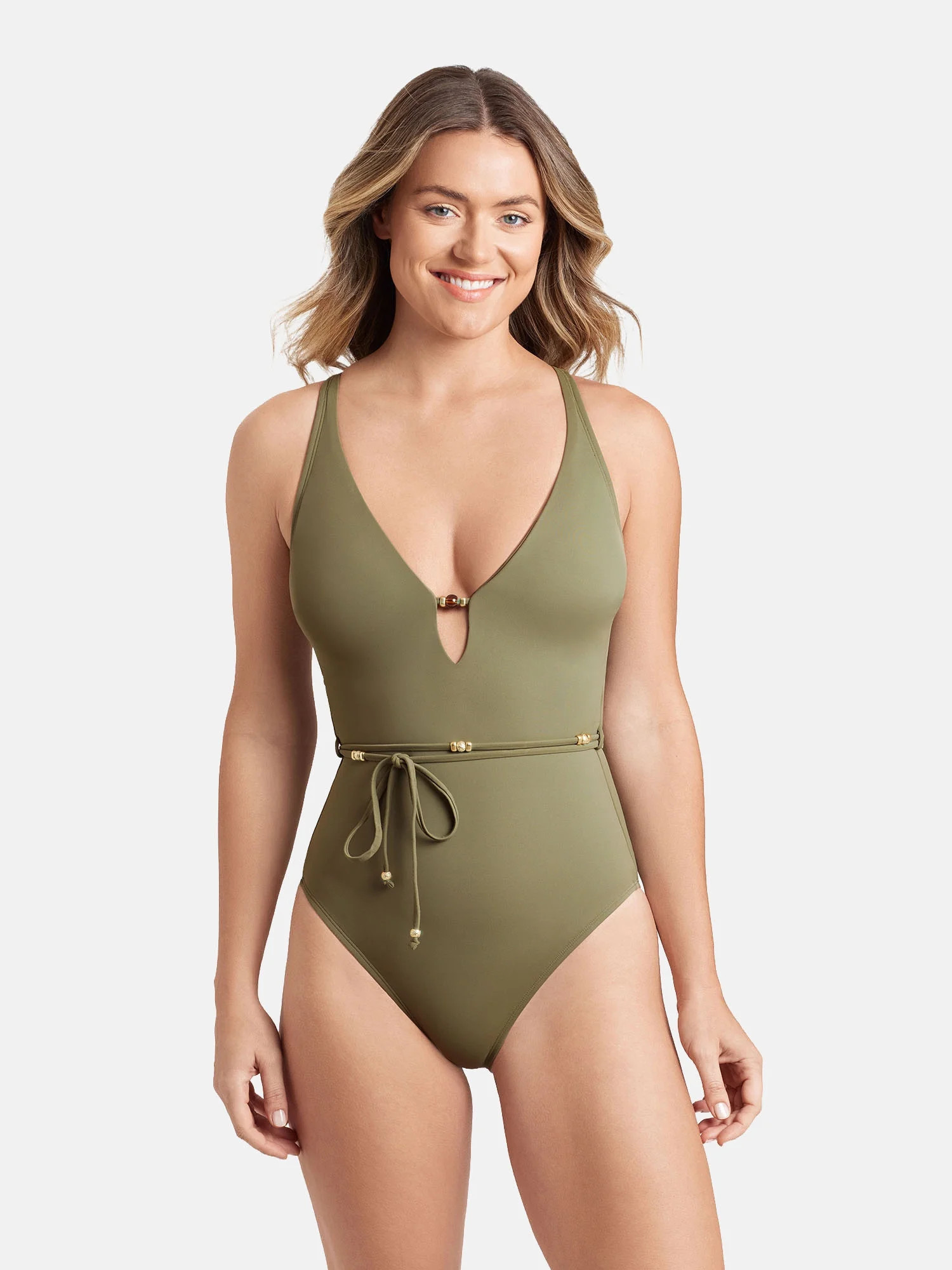 Sofia by Sofia Vergara Women's and Women's Plus Plunge 1PC with belt strap One Piece Swimsuit | Walmart (US)
