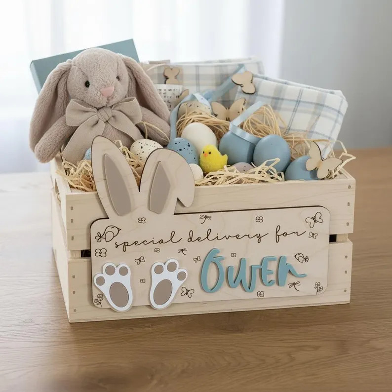 Personalized Easter Crate Sign – Bunny Ears Easter Basket Plaque – Custom Easter Basket Name ... | Etsy (US)