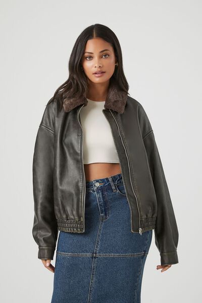 Faux Leather Bomber Jacket | Forever 21 (US)