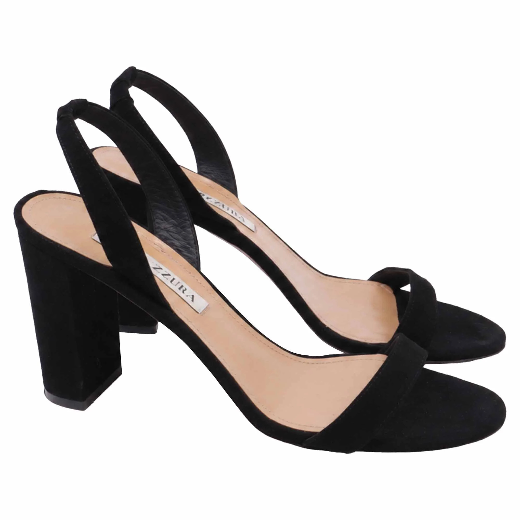 Aquazzura So Nude Block Sandals in Black Suede | Shop Simon