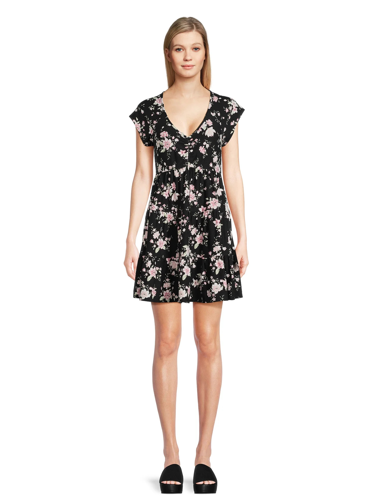 No Boundaries Juniors Tiered Jersey Babydoll Mini Dress | Walmart (US)