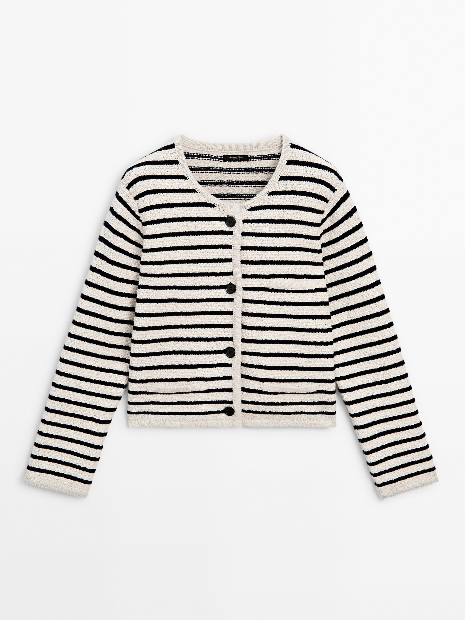 Strickjacke mit Strukturmuster, Streifen und Knöpfen | Massimo Dutti DE