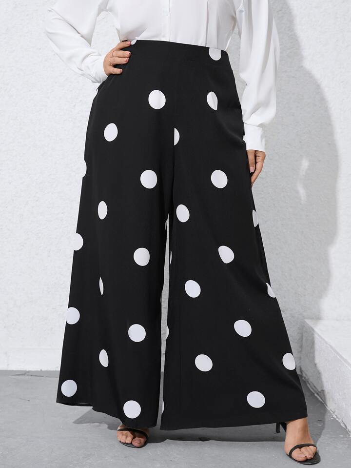 Plus Polka Dot Print Wide Leg Pants | SHEIN