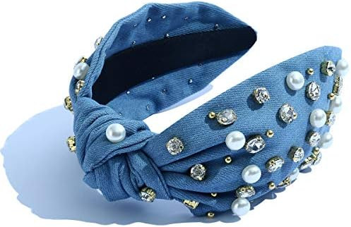 Pearly Crystal Knotted Women Headband Luxury Pink Jeweled Embellished Top Hairband Fashion Elegan... | Amazon (US)
