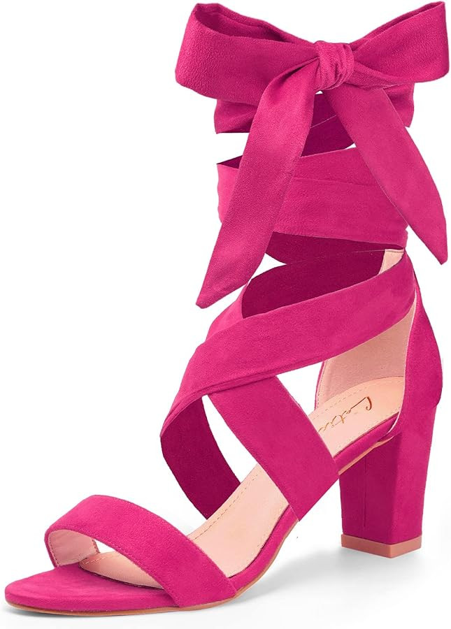 Leticia Strappy Heels for Women Chunky Heel Sexy Open Toe Lace Up Block Heels Comfortable High He... | Amazon (US)