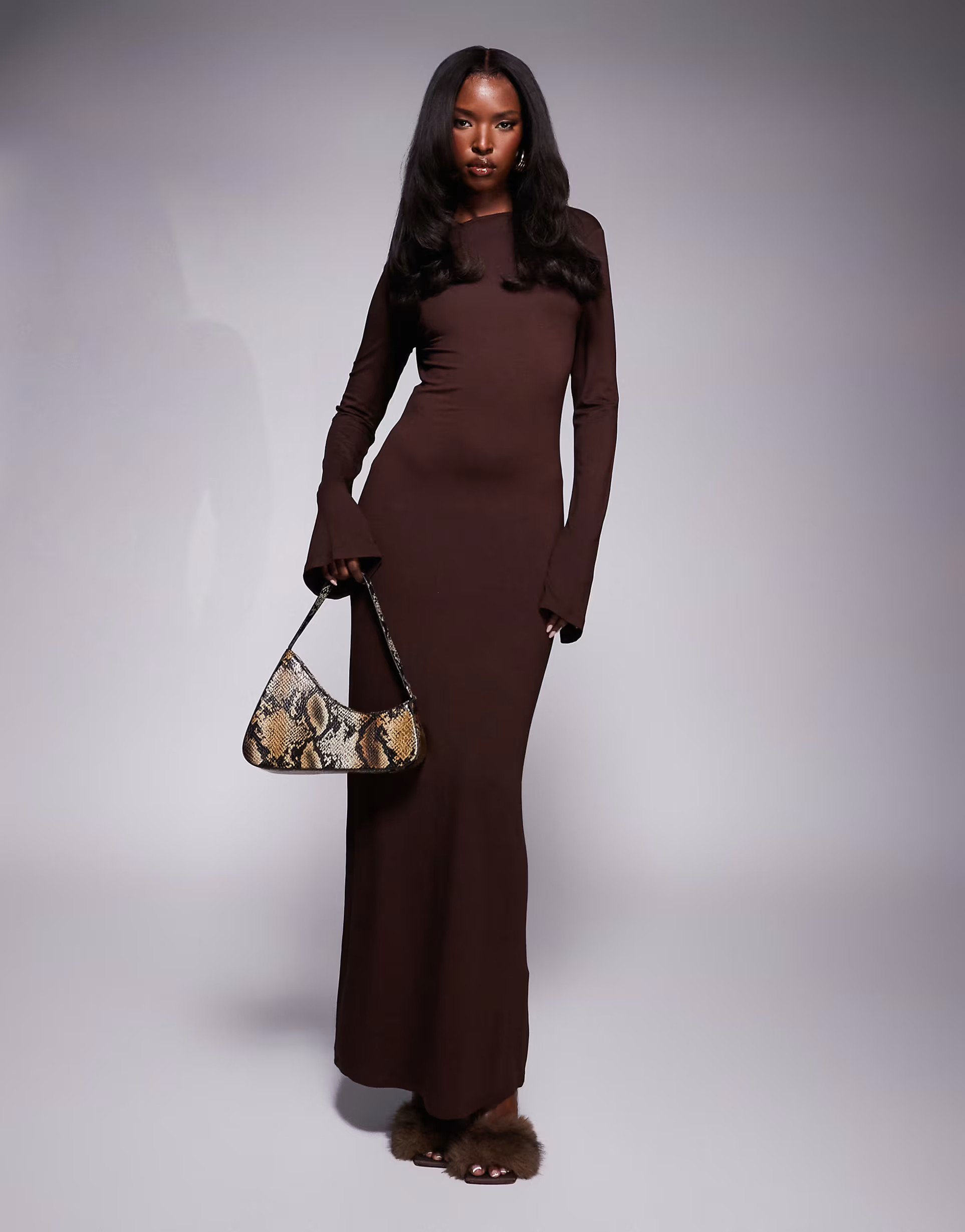 ASOS DESIGN low back maxi dress with angel sleeves in chocolate | ASOS | ASOS (Global)