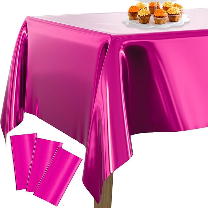 PartyWoo Magenta Foil Tablecloth, 3 Pack 54 x 108 Inch Rectangle Tablecloth, Foil Tablecloth for ... | Amazon (US)