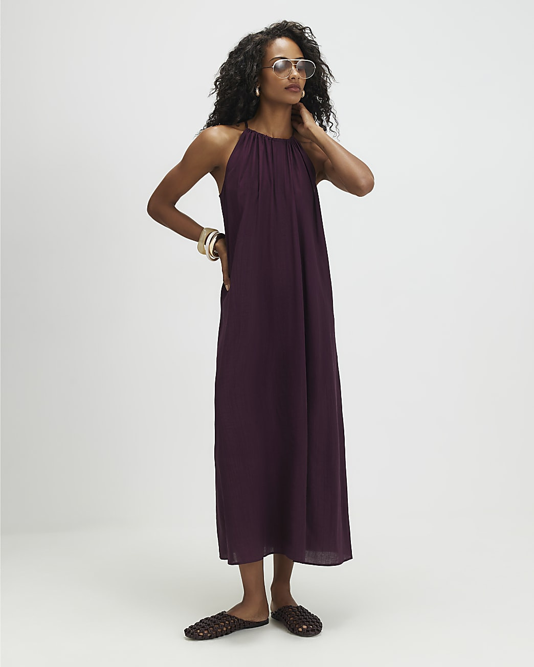 Purple Textured Halter Neck Maxi Dress | River Island UK & IE