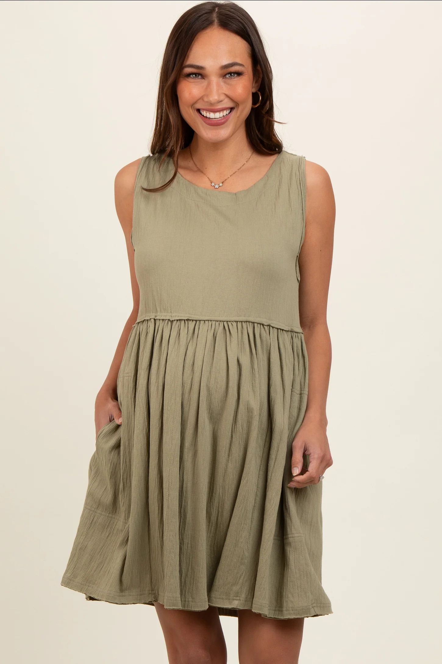Olive Sleeveless Textured Maternity Dress | PinkBlush Maternity