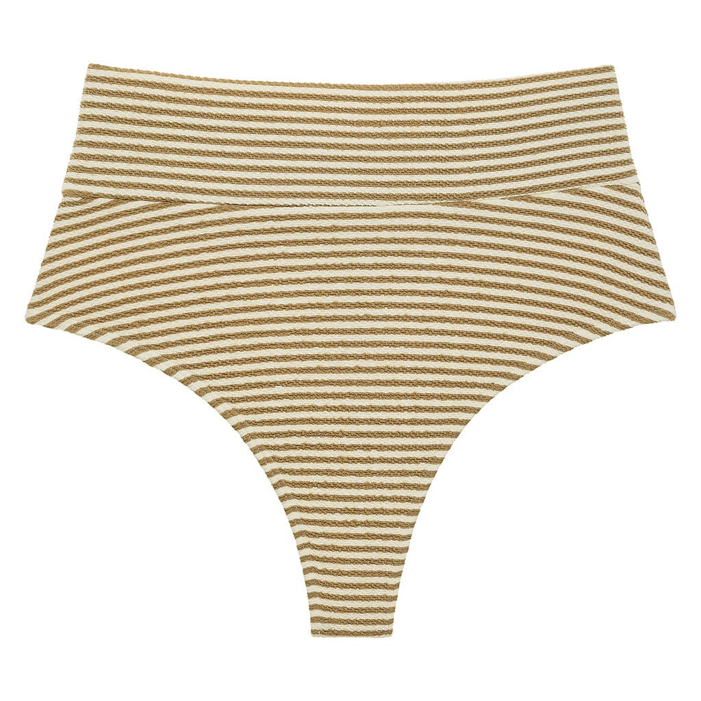 Neutral Stripe Added Coverage High Rise Bikini Bottom | Montce
