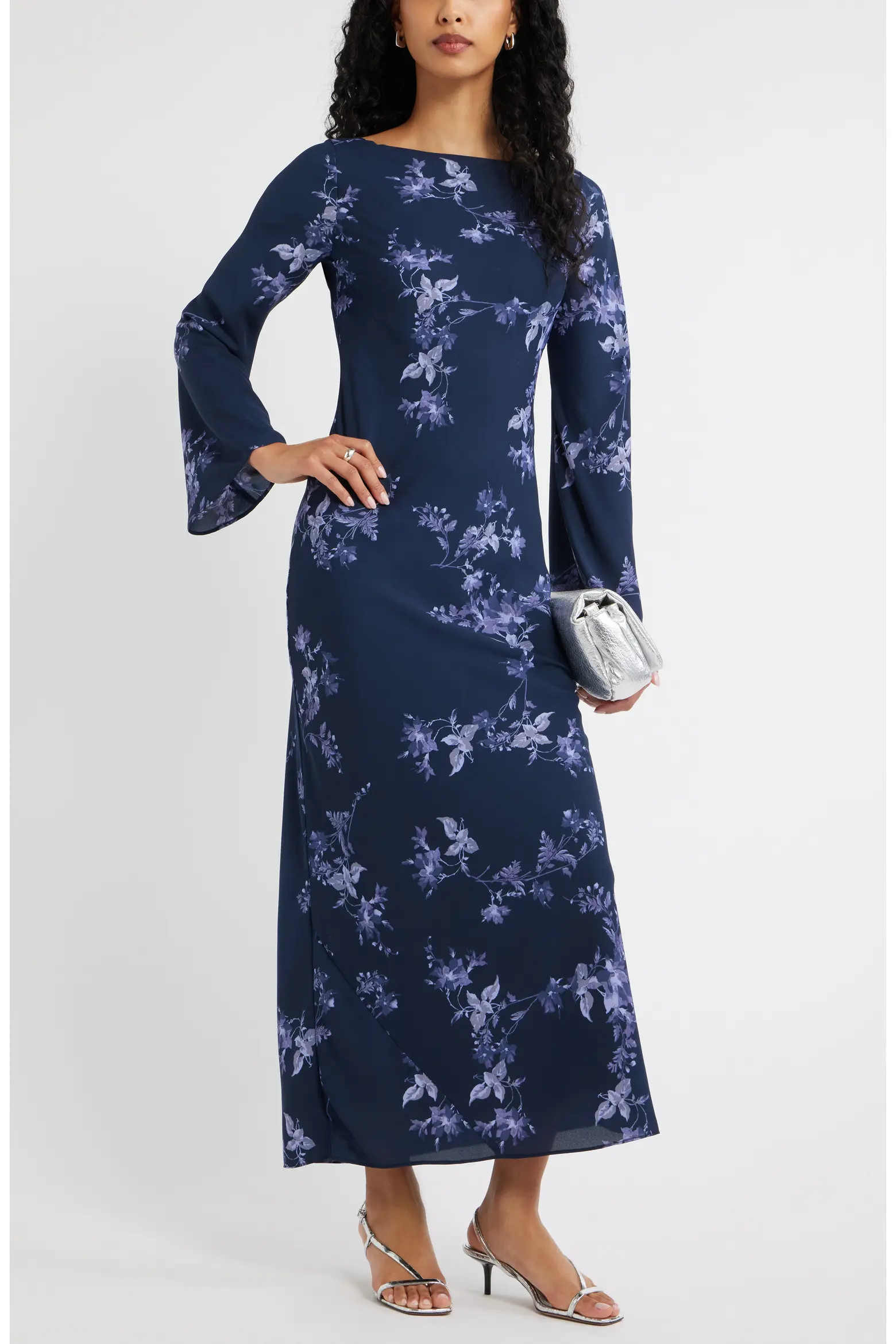 Open Edit Print Long Sleeve Drape Back Dress (Women) | Nordstrom | Nordstrom