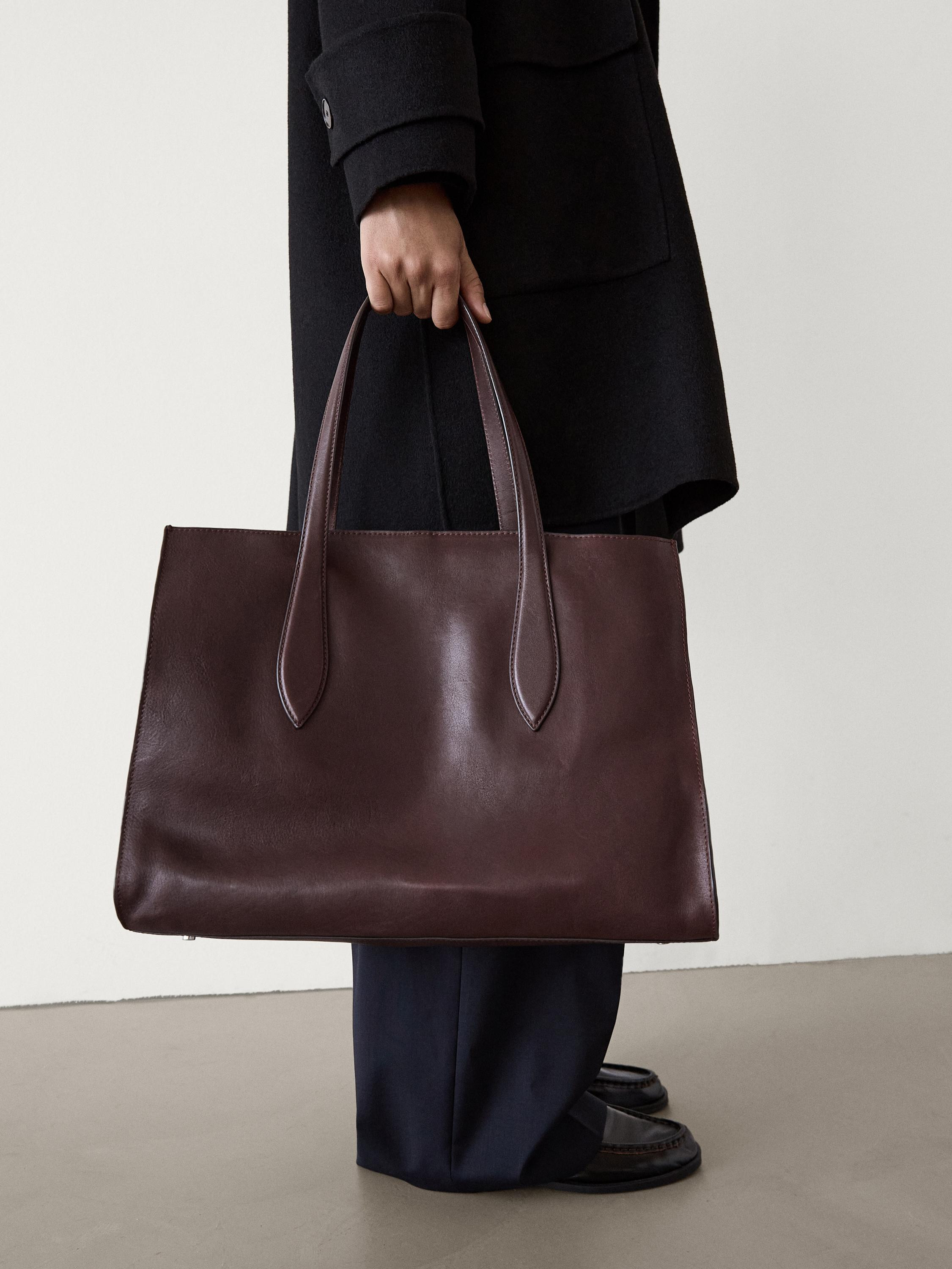 Nappa leather maxi tote bag | Massimo Dutti US