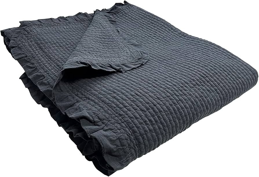 100% Cotton Frilled Bed Coverlet, Blanket – Twin Size Bed 63 x 83” - Pigment Washed Soft & Br... | Amazon (US)