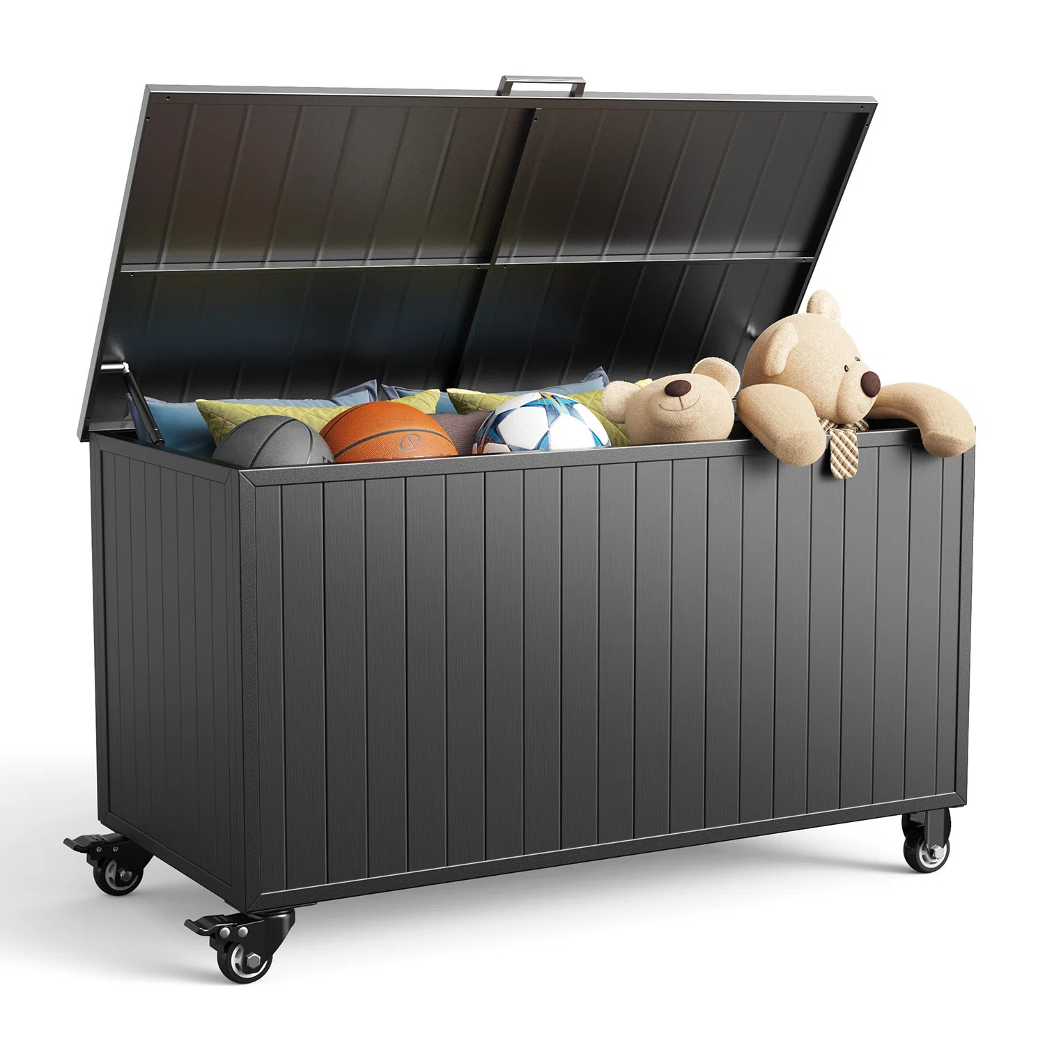 150 Gallon All-Weather Outdoor Deck Box with Wheels - Sturdy Aluminum Alloy Frame, Waterproof Moi... | Wayfair North America