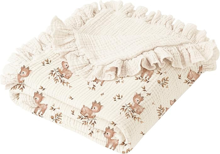 Konssy Flounce Muslin Baby Blanket for Girls Boys, 100% Cotton Soft Crib Swaddle Blankets, Revers... | Amazon (US)